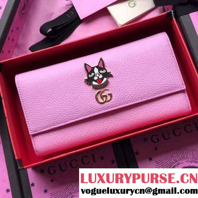 Gucci Leather Continental Wallet with Bosco 499324 Pink 2018 (XYS-8012522 )