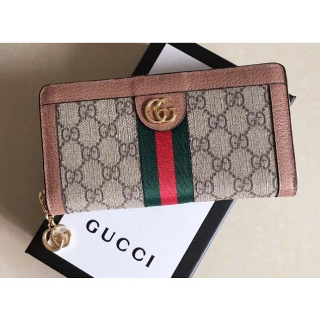 Gucci Ophidia GG Web Zip Around Wallet 523154 Nude Pink 2018