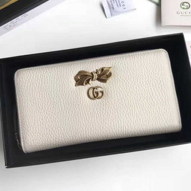 Gucci Leather Zip Around Wallet with Bow 524291 White 2018 Collection