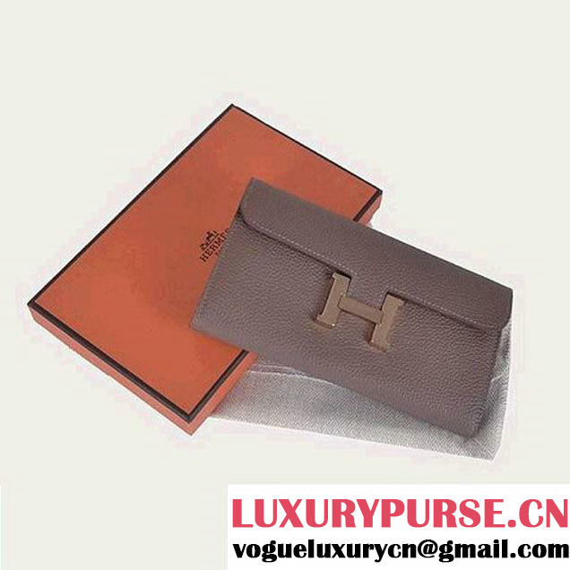 Hermes Constance Long Wallets Khaki Calfskin Leather Gold