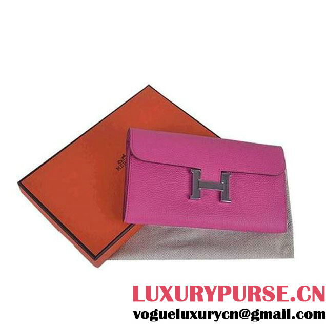 Hermes Constance Long Wallets Peach Calfskin Leather Silver