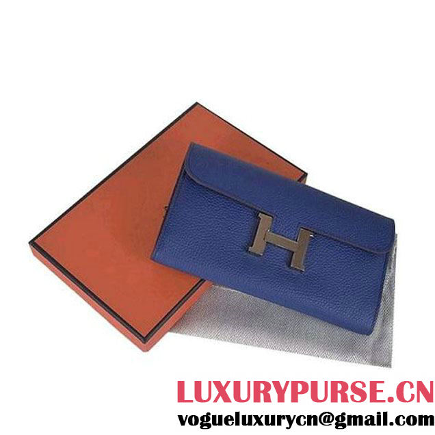 Hermes Constance Long Wallets Royalblue Calfskin Leather Gold