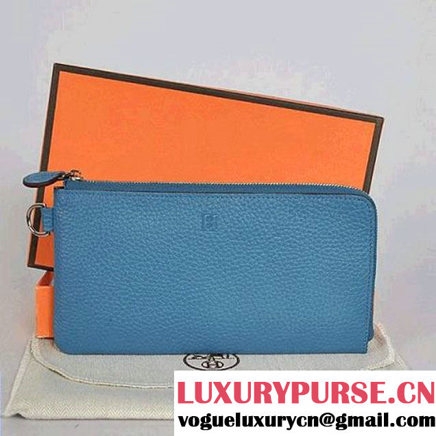 Hermes Zipper Cards Wallet Togo Leather A908 Blue