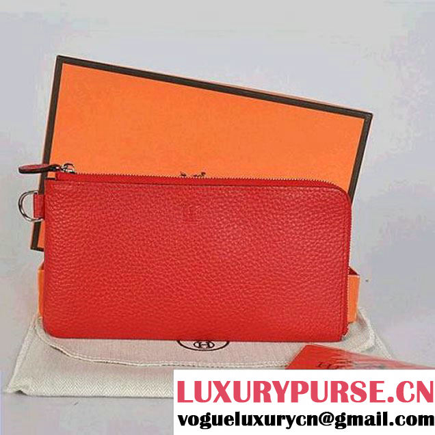 Hermes Zipper Cards Wallet Togo Leather A908 Red