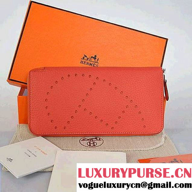 Hermes Evelyn Long Wallet Zip Purse A808 Light Red