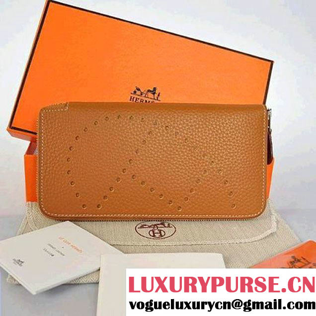 Hermes Evelyn Long Wallet Zip Purse A808 Camel