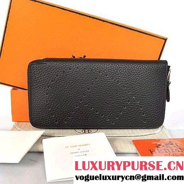 Hermes Evelyn Long Wallet Zip Purse A808 Black