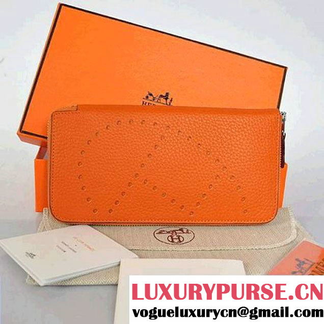 Hermes Evelyn Long Wallet Zip Purse A808 Orange