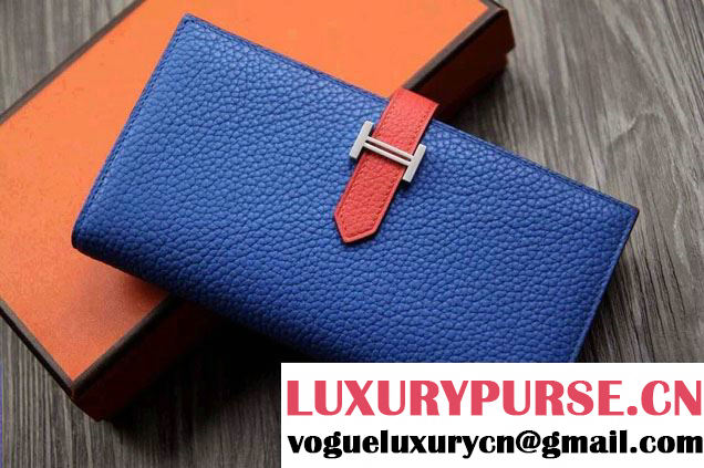 Hermes Epsom Calfskin Bi-Color Wallet with Gusset H Blue/Cerise 2014