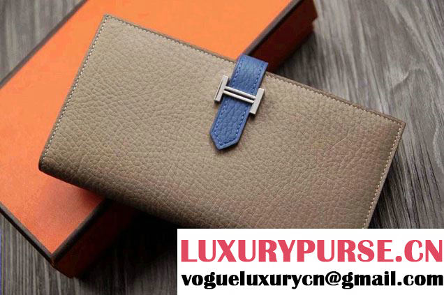 Hermes Epsom Calfskin Bi-Color Wallet with Gusset H Gray/Blue 2014