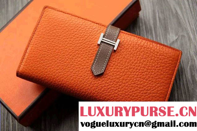 Hermes Epsom Calfskin Bi-Color Wallet with Gusset H Orange/Camel 2014