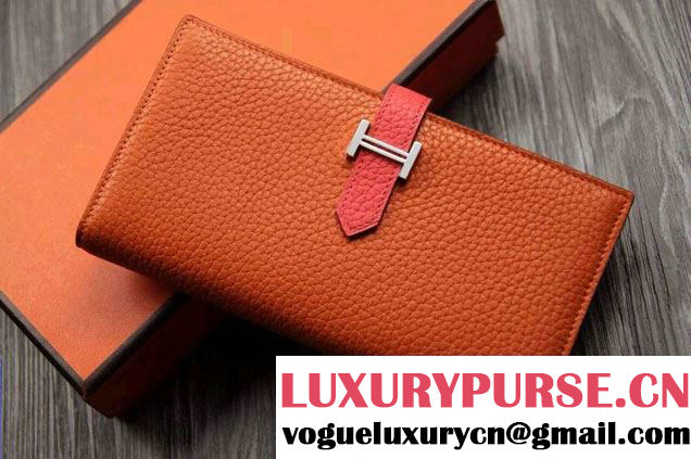 Hermes Epsom Calfskin Bi-Color Wallet with Gusset H Orange/Cerise 2014