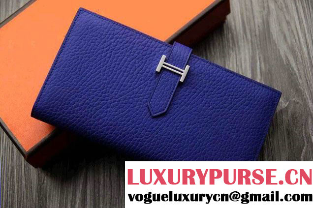 Hermes Epsom Calfskin Wallet with Gusset H Electric Blue 2014