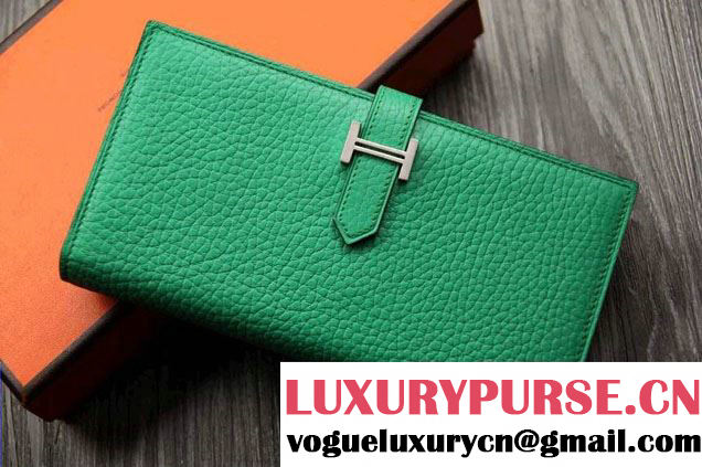 Hermes Epsom Calfskin Wallet with Gusset H Green 2014