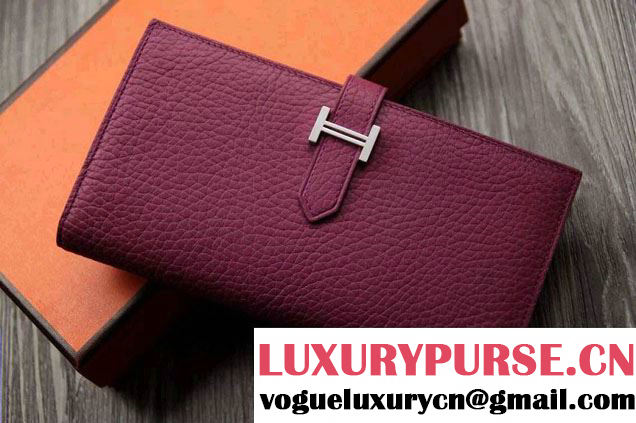 Hermes Epsom Calfskin Wallet with Gusset H Purple Red 2014