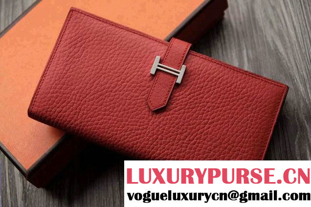 Hermes Epsom Calfskin Wallet with Gusset H Red 2014