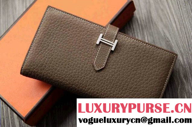 Hermes Epsom Calfskin Wallet with Gusset H Iron Gray 2014