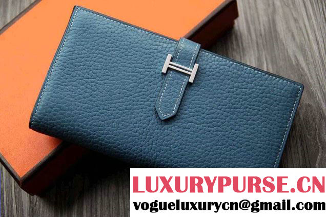 Hermes Epsom Calfskin Wallet with Gusset H Blue Jean 2014