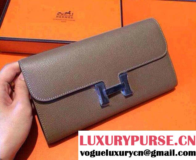 Hermes Epsom Calfskin Constance Long Wallet Clutch Bag Iron Gray 2014