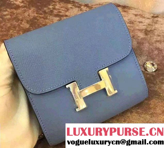 Hermes Epsom Leather Constance Short Wallet Baby Blue