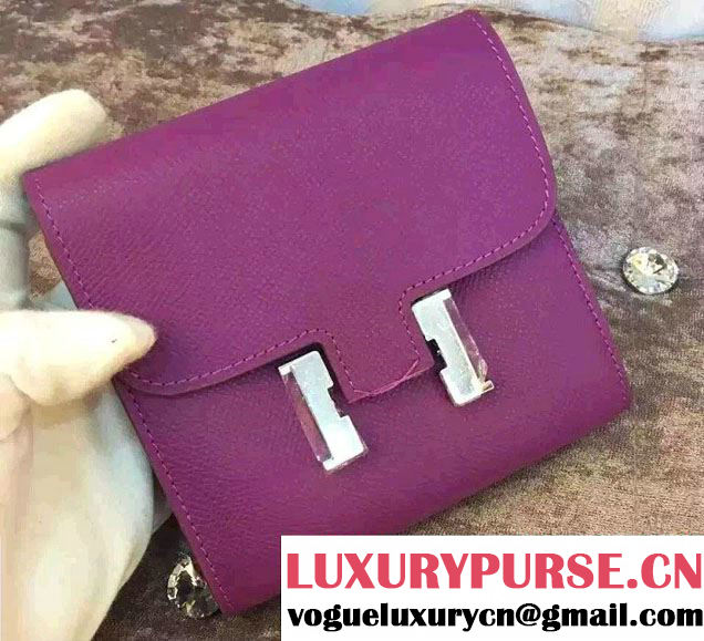 Hermes Epsom Leather Constance Short Wallet Purple