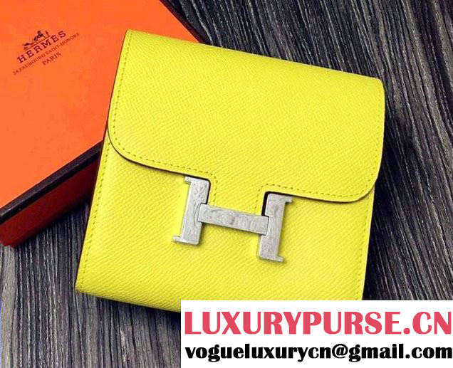 Hermes Epsom Leather Constance Short Wallet Yellow