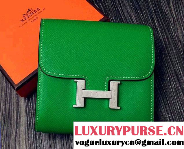 Hermes Epsom Leather Constance Short Wallet Green