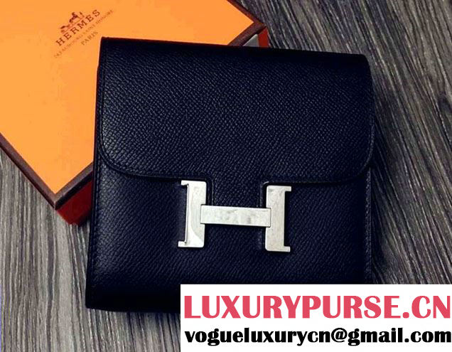 Hermes Epsom Leather Constance Short Wallet Black