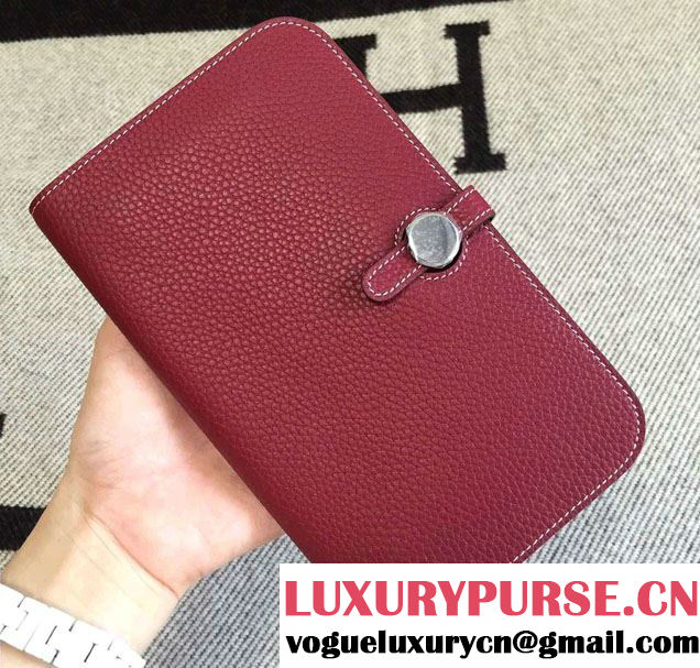 Hermes Dogon Original Leather Passport Holder Wallet Burgundy