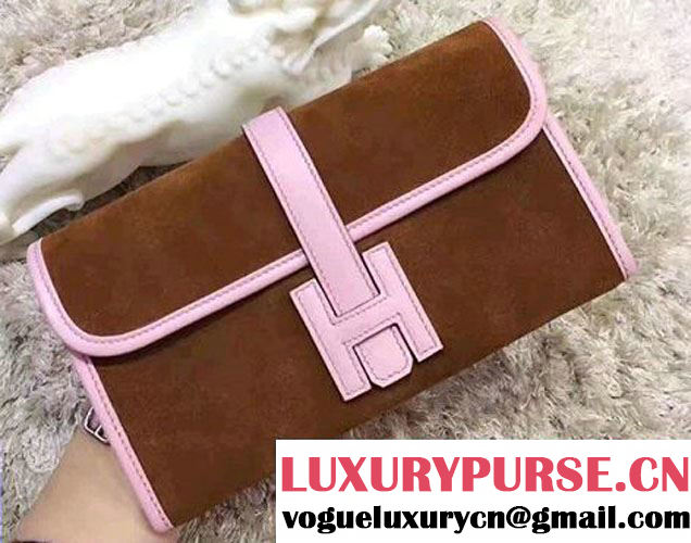 Hermes Epsom Suede Patchwork Long Wallet Clutch Bag Pink 2017