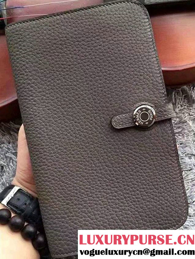 Hermes Dogon Original Leather Passport Holder Wallet Dark Gary