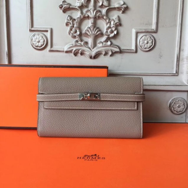 Hermes Kelly Wallet Togo Leather Handstitched Silver Hardware Spring/Summer 2017 Collection, Gris Mouette