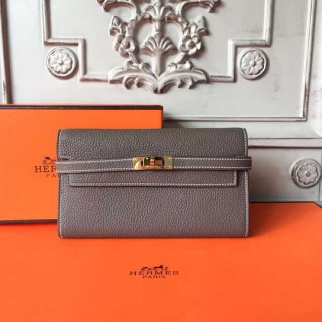 Hermes Kelly Wallet Togo Leather Handstitched Gold Hardware Spring/Summer 2017 Collection, Vert Gris