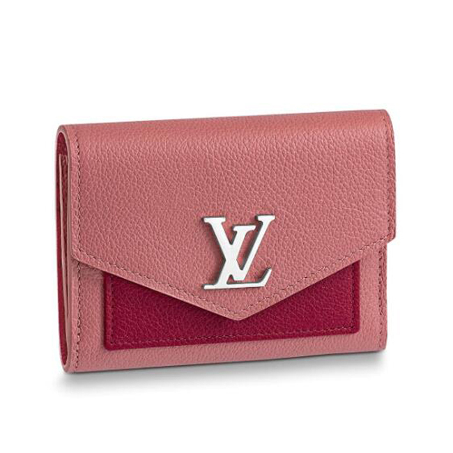 Louis Vuitton M62948 Mylockme Compact Wallet Calf Leather Rose Boudoir Pink And Lie De Vin Red