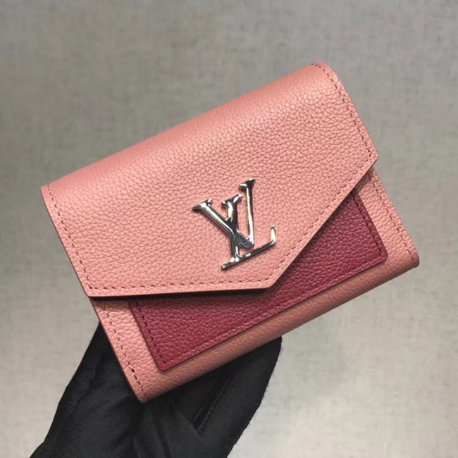 Louis Vuitton M62948 Mylockme Compact Wallet Calf Leather Rose Boudoir Pink And Lie De Vin Red 7417