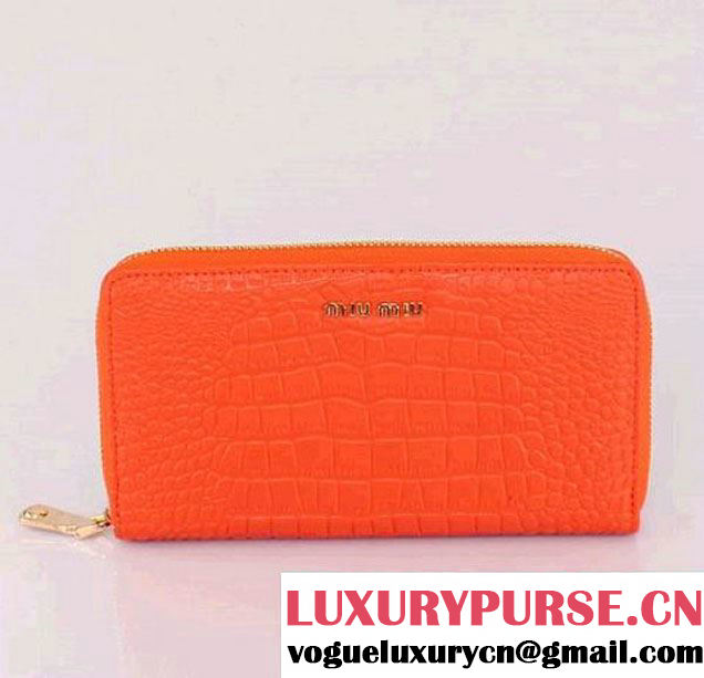 miu miu Craquele Croco Print Calf Leather Wallet 5M0506 Orange