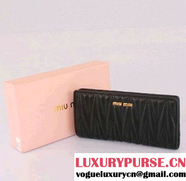 miu miu Matelasse Shiny Sheepskin Leather Wallet 8012 Black