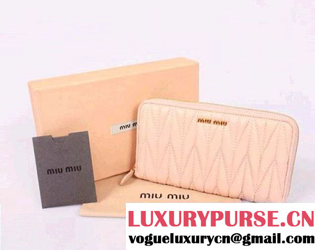 miu miu Matelasse Shiny Calf Leather Wallet 8010 Light Pink