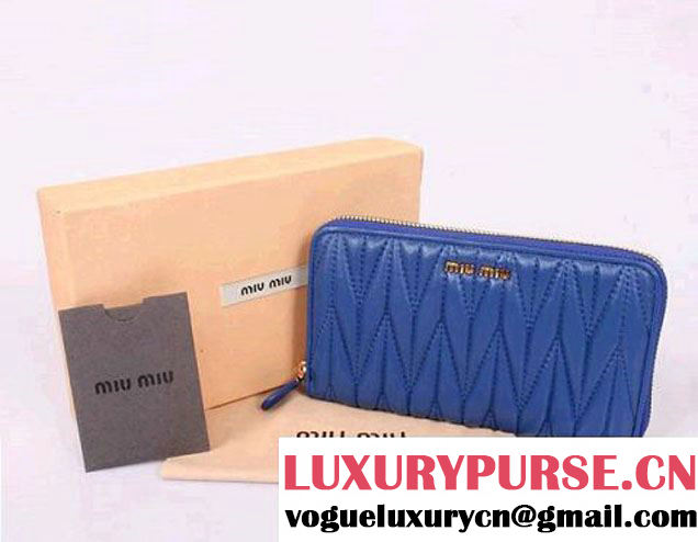 miu miu Matelasse Shiny Calf Leather Wallet 8010 Blue