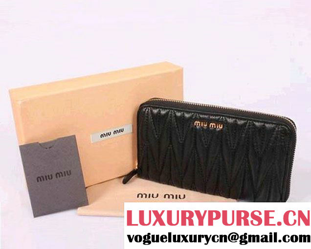 miu miu Matelasse Shiny Calf Leather Wallet 8010 Black