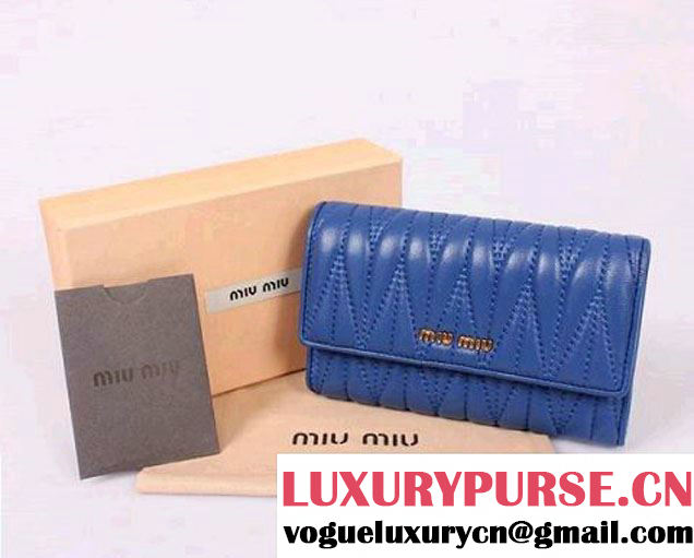 miu miu Matelasse Shiny Calf Leather Wallet 8009 Blue