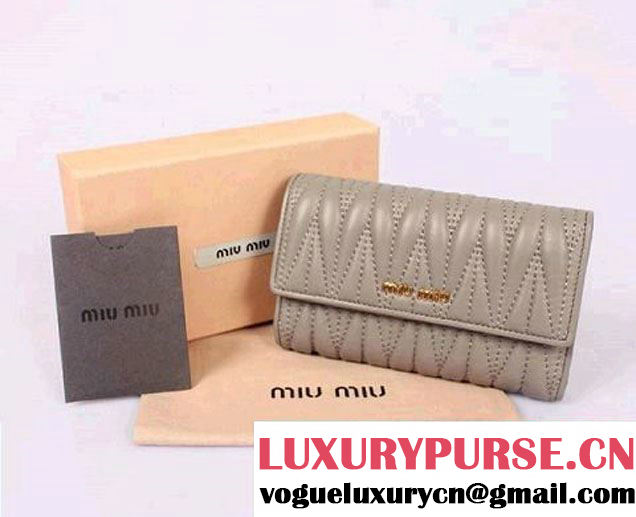 miu miu Matelasse Shiny Calf Leather Wallet 8009 Grey