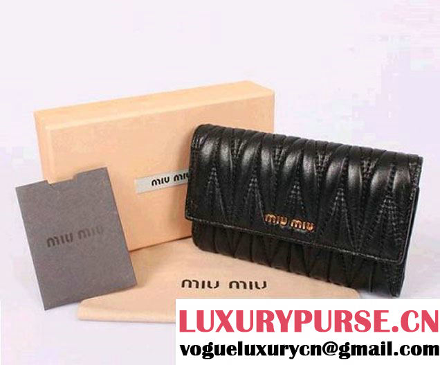 miu miu Matelasse Shiny Calf Leather Wallet 8009 Black