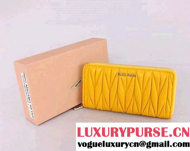 miu miu Matelasse Shiny Calf Leather Wallet 6616 Yellow