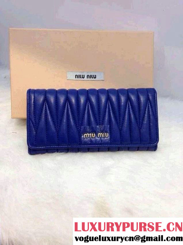 Miu Miu Matelasse Shiny Calf Leather Wallet Royalblue