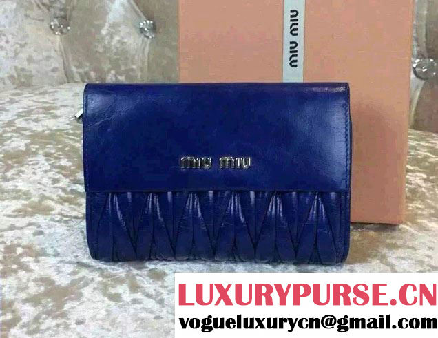 Miu Miu Matelassé Leather Rectangular Wallet 5M1225 Blue 2015