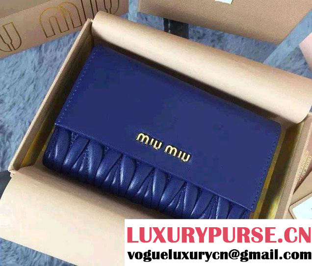 Miu Miu Matelassé Nappa Leather Rectangular Wallet 5M1225 Blue 2015