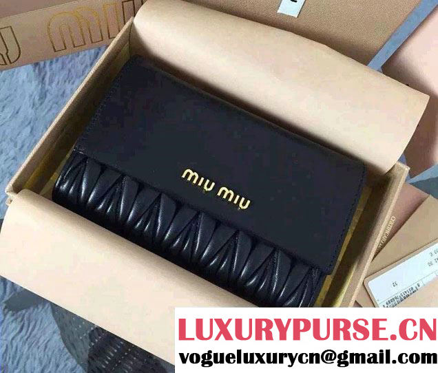 Miu Miu Matelassé Nappa Leather Rectangular Wallet 5M1225 Black 2015