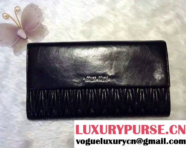 Miu Miu Matelassé Leather Rectangular Wallet 5M1403 Black 2015