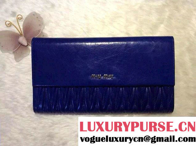 Miu Miu Matelassé Leather Rectangular Wallet 5M1403 Blue 2015